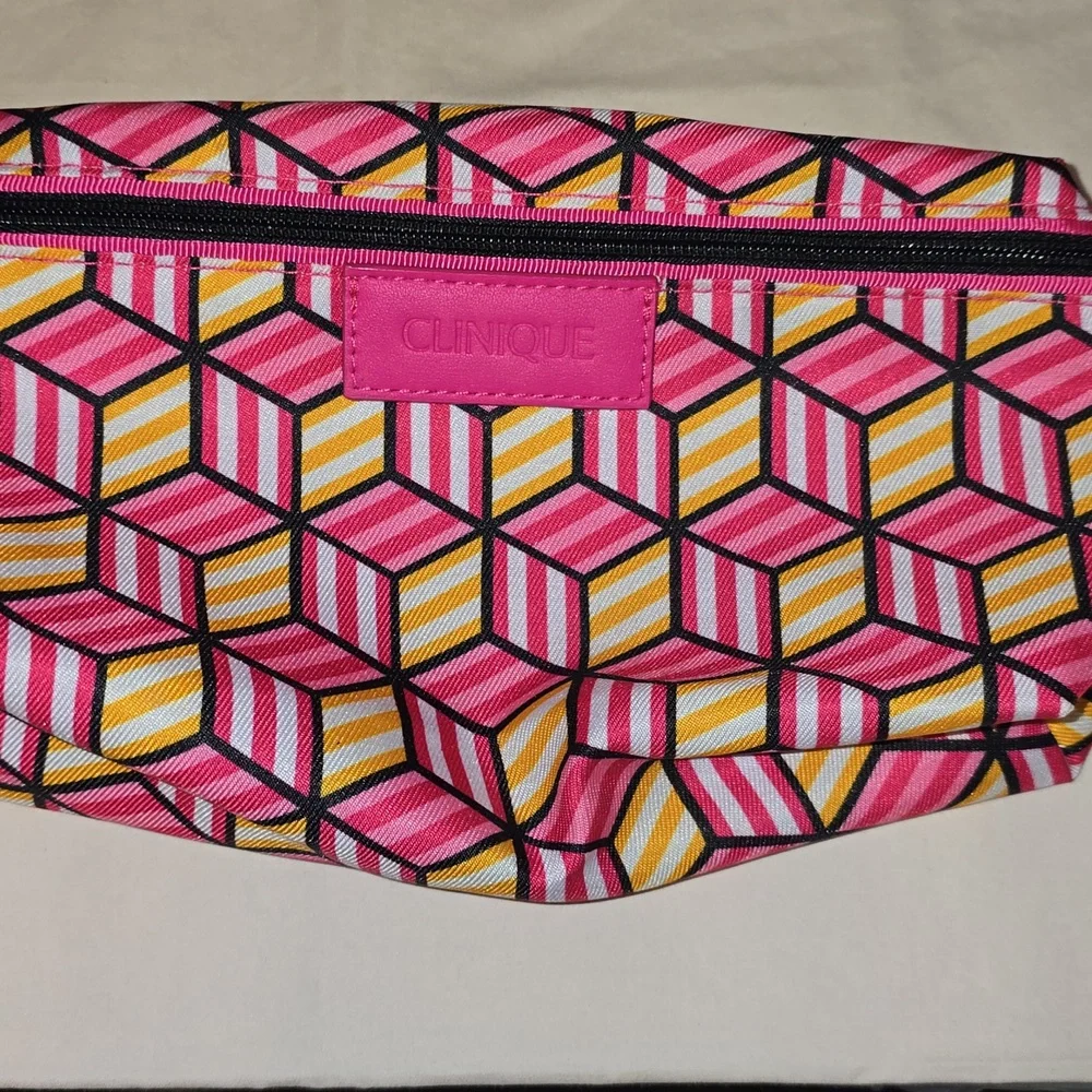 Clinique Pink‎ and Yellow Geometric Cosmetic Bag